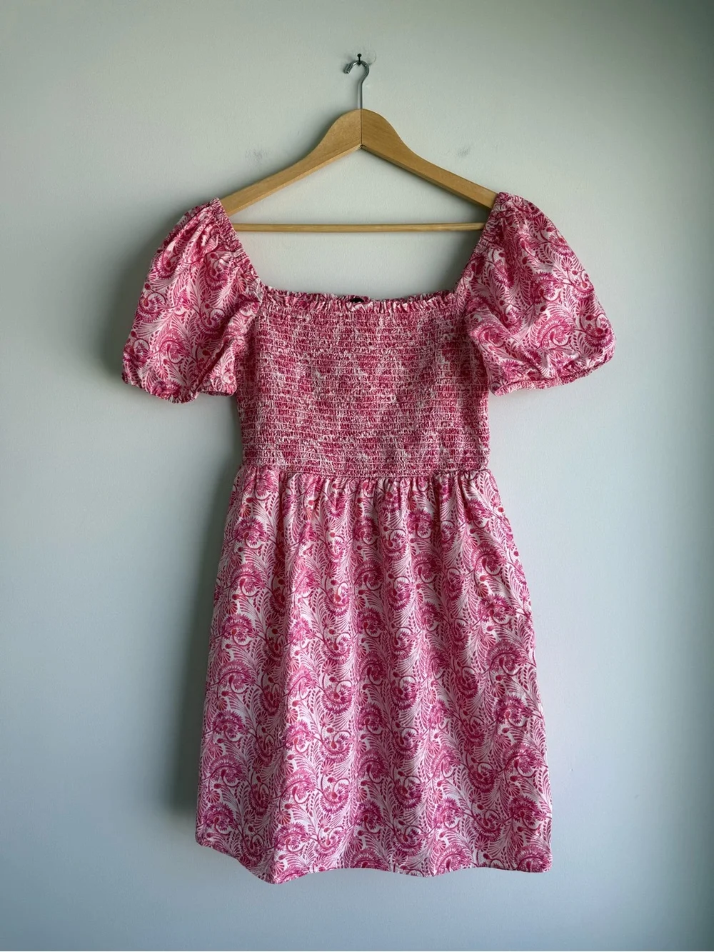 J.Crew Dandelion Swirl Puff Sleeve Smocked Mini Dress Pink Small